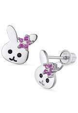 elegant rabbit cubic zirconia sterling silver baby earrings